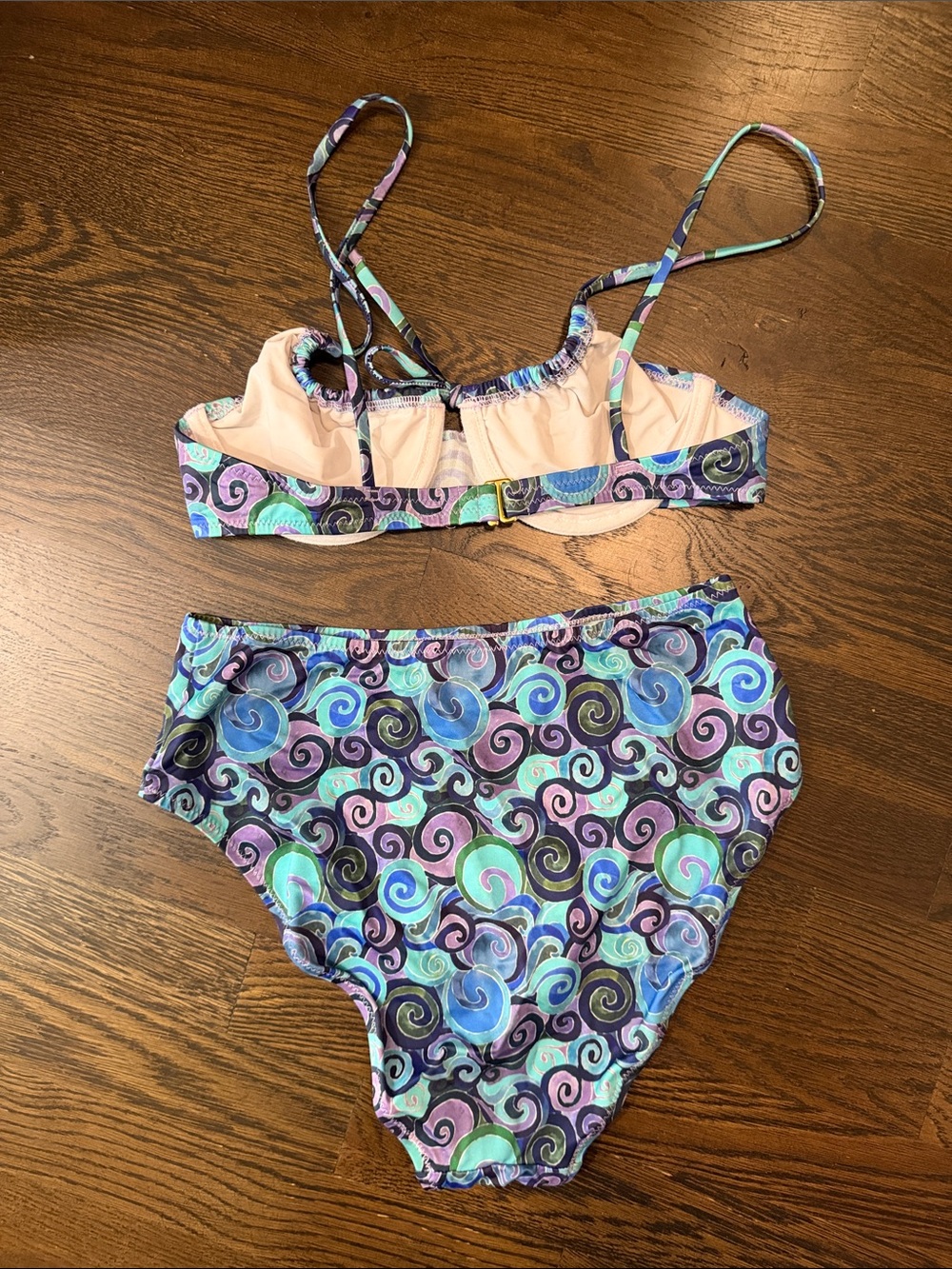 High-Waist Swirl Print Bikini Set - Blue & Purple - Picture 3 of 3